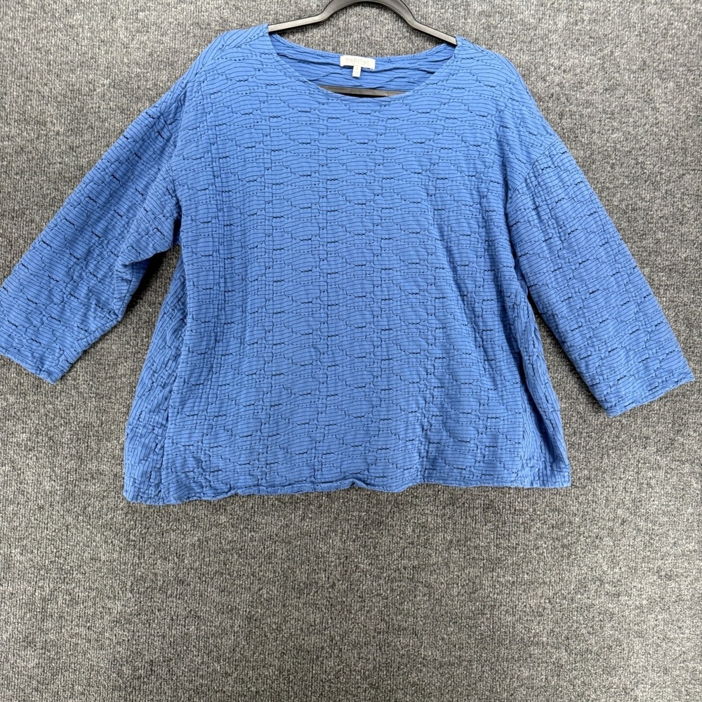 Habitat Blouse Top Womens XL Blue Textured Pullover Tunic Boxy Casual Lagenlook